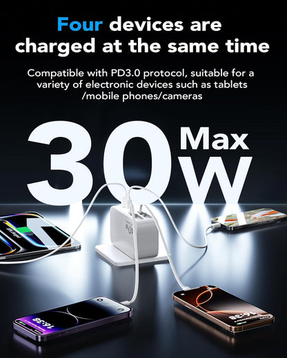 Retractable Cable Wall Charger with 4-Device Output