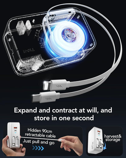 Retractable Cable Wall Charger with 4-Device Output
