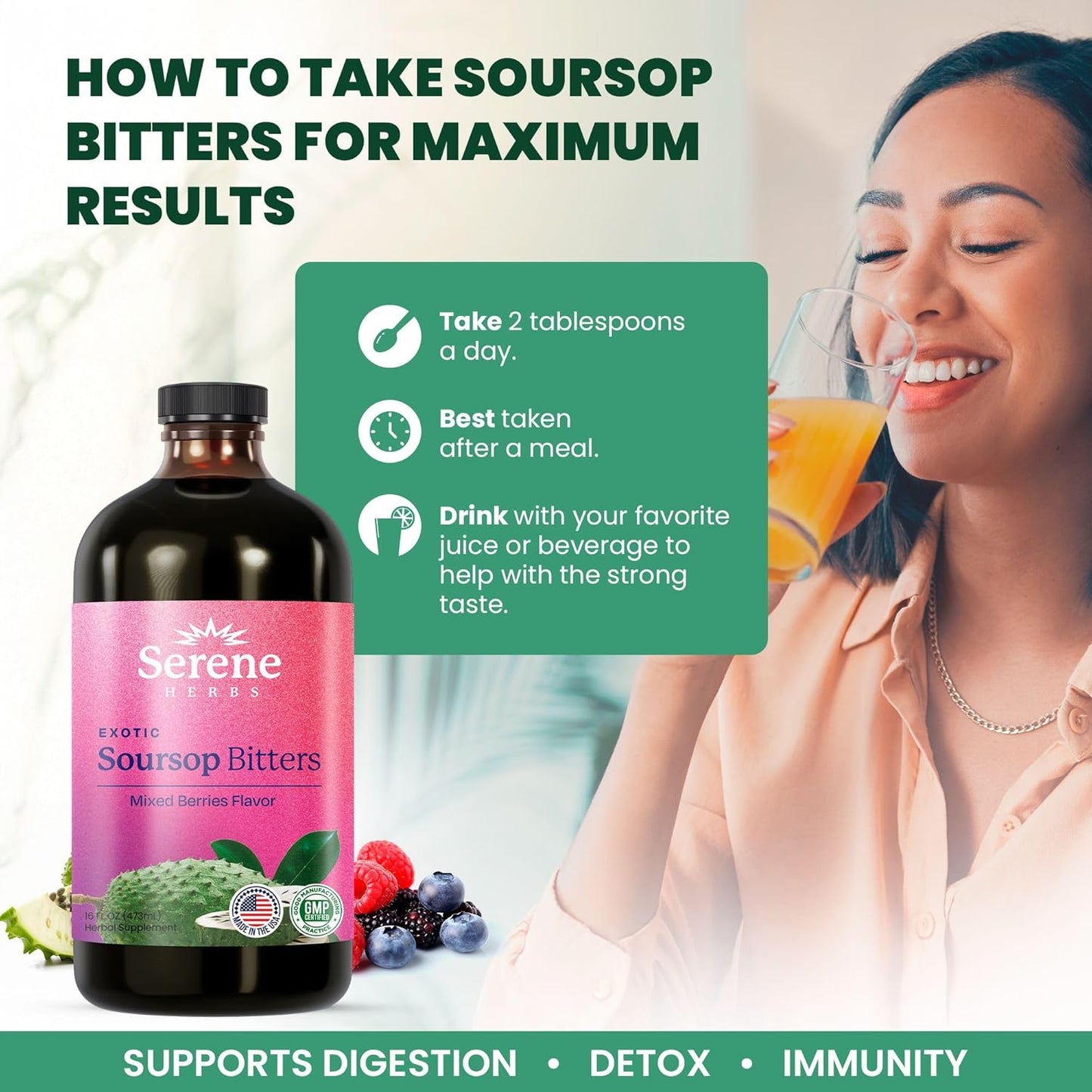 🌿 Serene Herbs Vitality 15™ Soursop Bitters – Premium 15-in-1 Herbal Formula