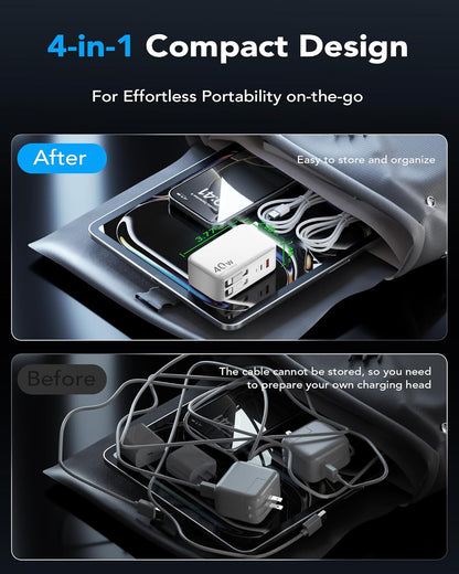 Retractable Cable Wall Charger with 4-Device Output