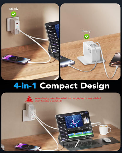 Retractable Cable Wall Charger with 4-Device Output