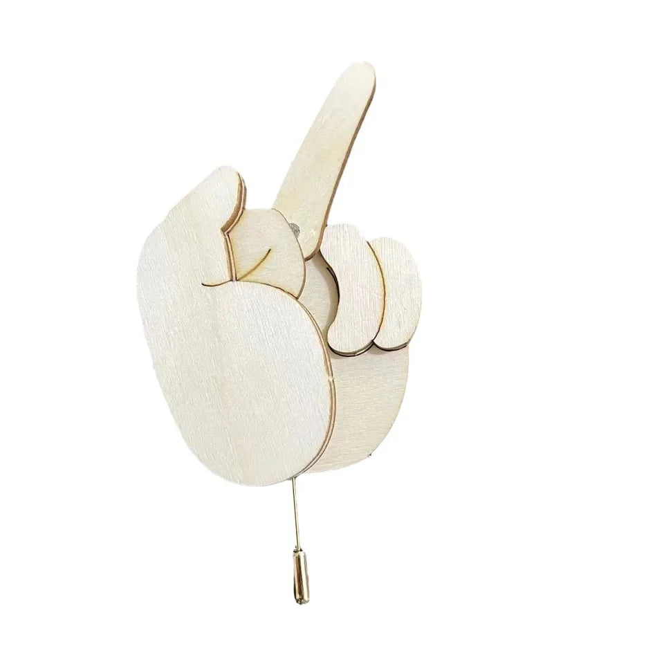 Funny Wooden Finger Brooch